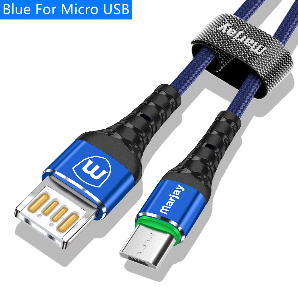 Marjay Micro USB кабель Быстрый зарядный Дата кабель Зарядное устройство USB кабель для samsung Xiaomi huawei Android Microusb кабель для мобильного телефона - Цвет: Blue