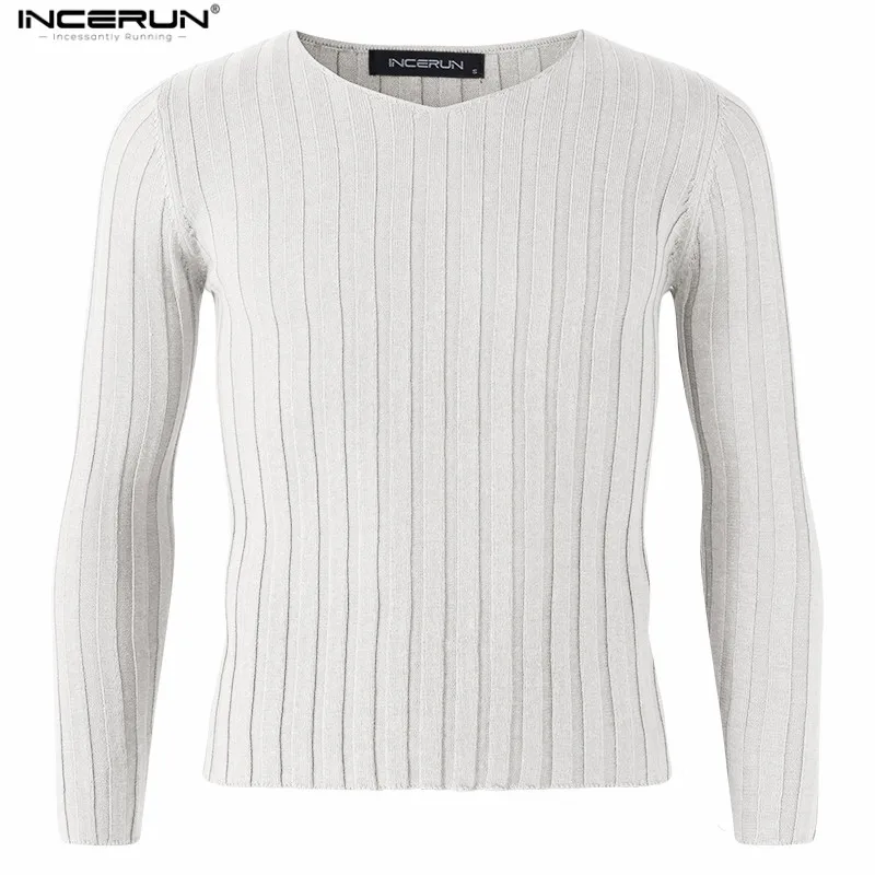 2018 Autumn Men Sweater Knitted V Neck Slim Fit Long