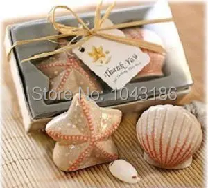 

Free shipping wedding favors 200 pieces/lot wholesale beach style Seashell and Starfish Salt and Pepper Shakers party gifts