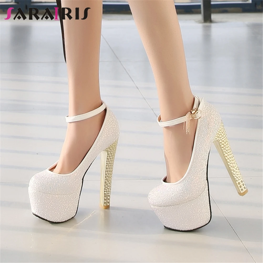

SARAIRIS Sexy Plus Size 33-48 Women Pumps Sequined Cloth Thick Platform 15.5cm High Heels Party Pumps For Ladies Shoes Woman