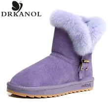 Women Boots 2016 Winter Australian Genuine Leather Womens Snow Boots Warm Comfortable Mid-Calf Flat With Round Toe Winter Shoes