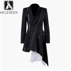 AELESEEN High Street женские куртки 2019 Осень Новая мода Европейский Винтажный дизайн в обтяжку однобортное длинное пальто