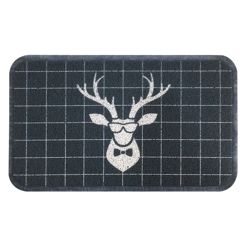 

PVC Silk Loop Dust-proof Plaid Check Doormat Home Decorative Floor Rug Flower Plant Printing Mat High-grade Elastic Non-slip Rug