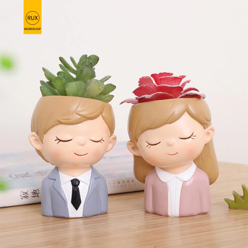 

RUX WORKSHOP Flowerpot Plant Pot Cute Girl Boy Flower Planter Home Garden Mini Bonsai Cactus Flower Pot Wedding Birthday Gift