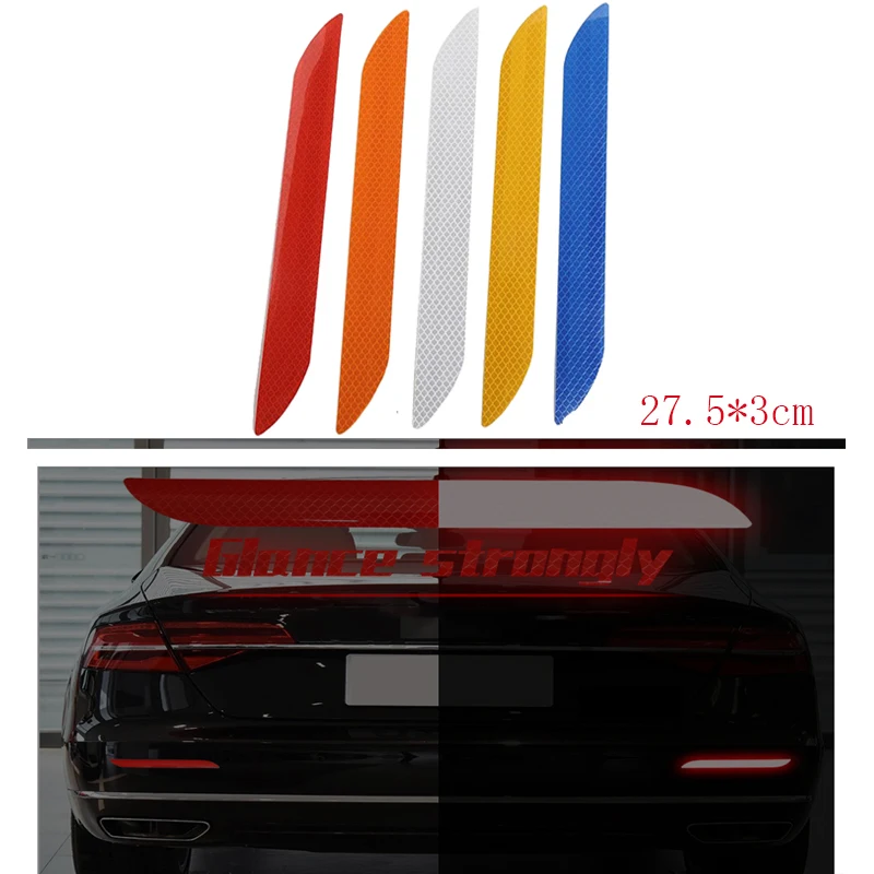 

2Pcs 27.5X3cm Reflective Warning Strip Tape Car Bumper Reflective Strips Car Lighting Luminous Reflector Rear Decal
