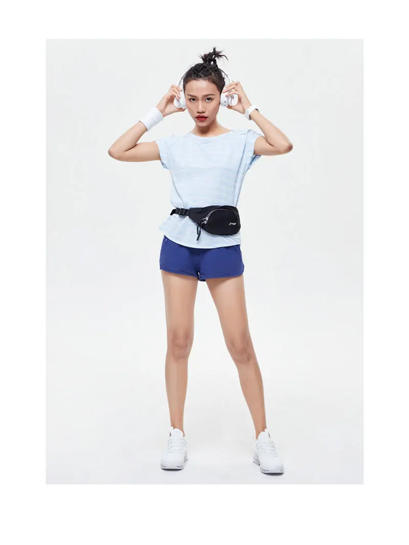 Li-Ning женский топ для бега с коротким рукавом в полоску из полиэстера с дышащей подкладкой Светоотражающие спортивные футболки ATSP108 WTS1509