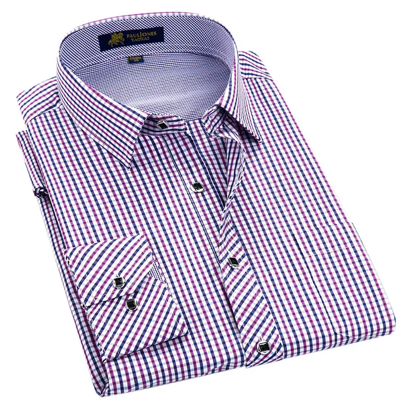 الرجال الكلاسيكية منقوشة متقلب اللباس قميص واحد جيب الذكية عارضة الرسمي الذكور الأعمال العادية-تيشيرت ضيق بأكمام طويلة العمل قمصان