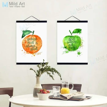 

Watercolor Inspire Quotes Pineapple Orange Fruits Wooden Framed Canvas Painting Nordic Kitchen Cafe Deco Wall Art Picture Scroll