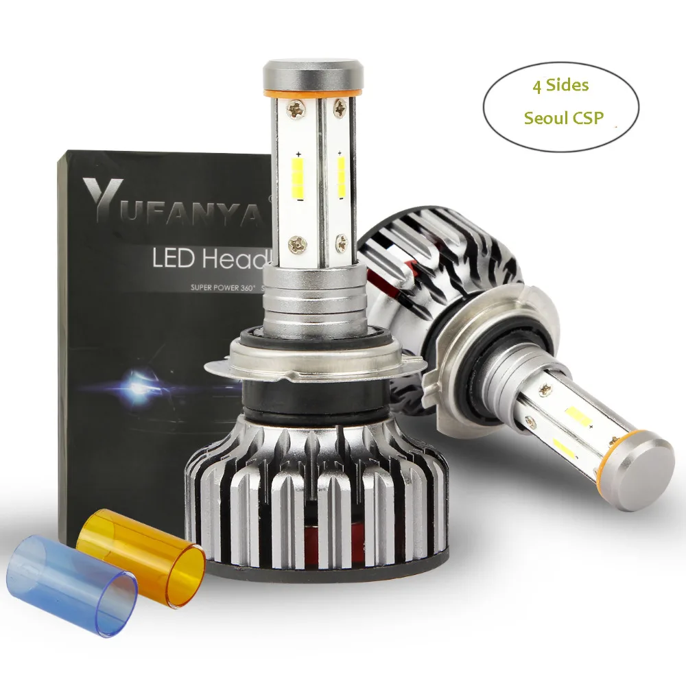 

80w car led headlight 360 degree lighting 4 sides seoul CSP chips h1 h3 h4 h11 hb3 hb4 white yellow blue multi changable color