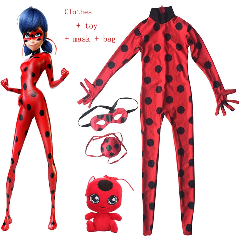 

2019 Lady Bug Red Dot birthday Party Dress toy masks Costume Kids Girls Clothes Miraculous Ladybug Halloween Cosplay Dress 3-10Y