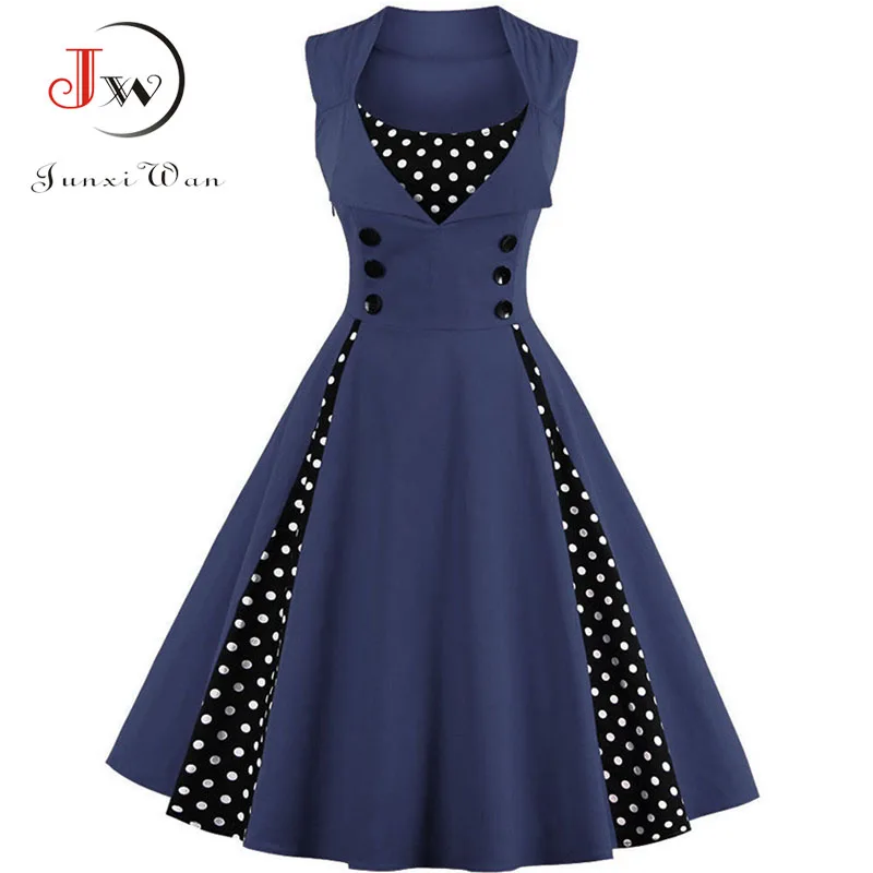 S-4XL Women Robe Retro Vintage Dress 50s 60s Rockabilly Dot Swing Pin Up Summer Party Dresses Elegant Tunic Vestidos Casual