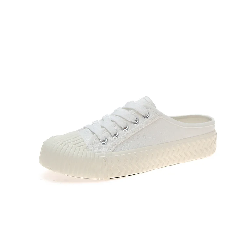 White Hot sold half-slipper canvas shoes summer new fashion trend a pedal lazy wild personality comfortable casual shoes women - Цвет: White
