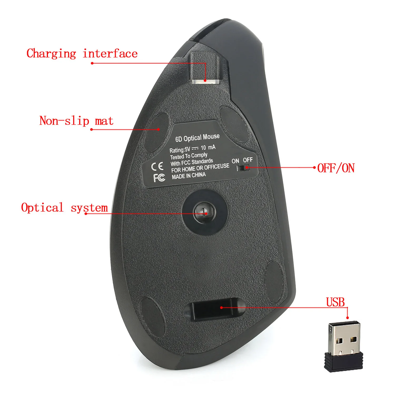 Vococal Мода 2,4 GHz USB перезаряжаемая Вертикальная Эргономичная Беспроводная оптическая мышь для ноутбука настольного ПК компьютера ноутбука