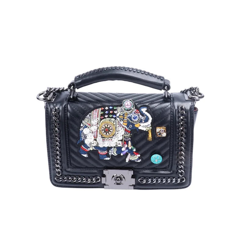 

Small fragrance bag 2018 new elephant embroidery chain bag famous wind single shoulder Messenger bag retro mobile handbag