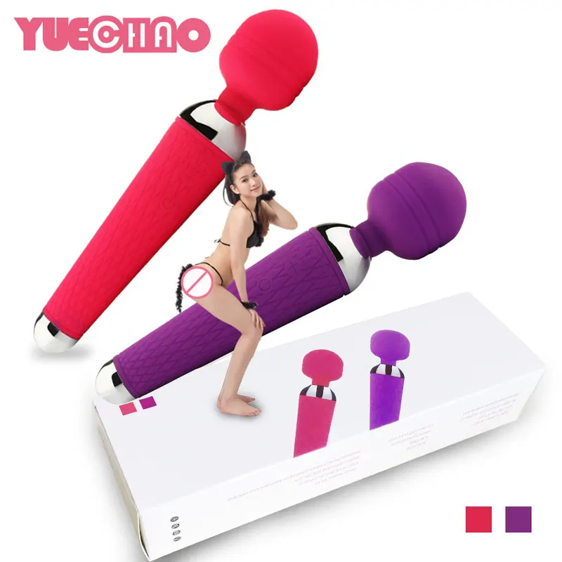 YUECHAO USB Rechargeable 15 Speed AV Magic Wand Vibrator Massager G Spot Oral Clit Vibrators for