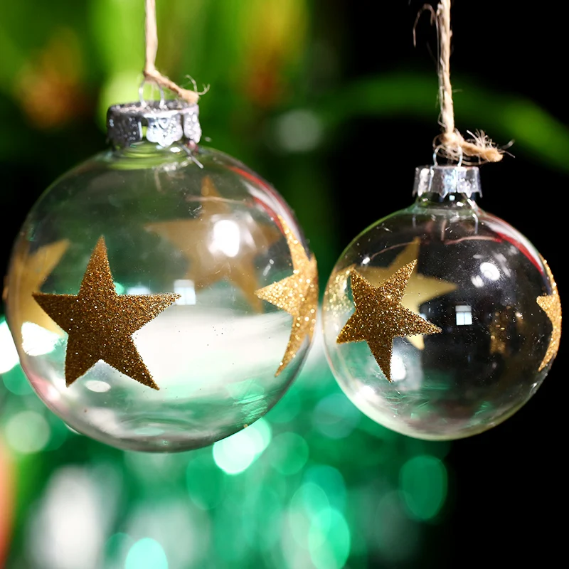 

Christmas Glass Ball Ornament Wedding Bauble / Gold Stars / Party Event Decoration Spring Winter Indoor Outdoor Xmas Tree Decor