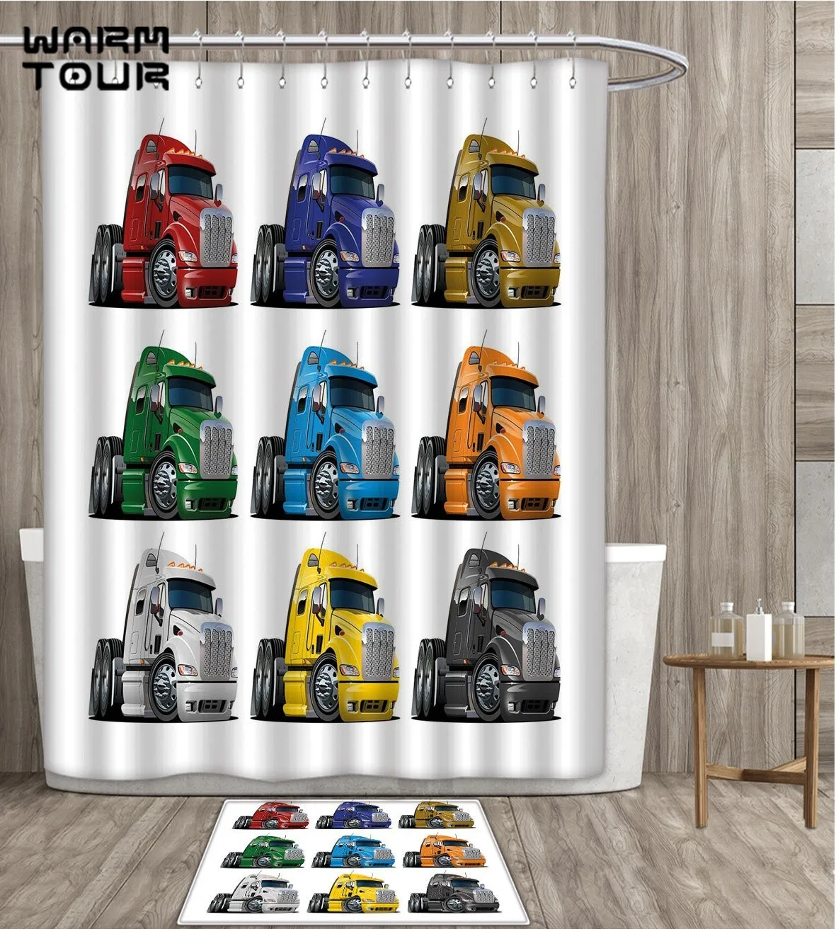 Buy Truck Shower Curtain 3D Digital Printing Colorful