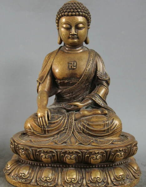 

dr524 14" Tibetan Buddhism Copper Seat Shakyamuni Amitabha Buddha Sakyamuni Statue