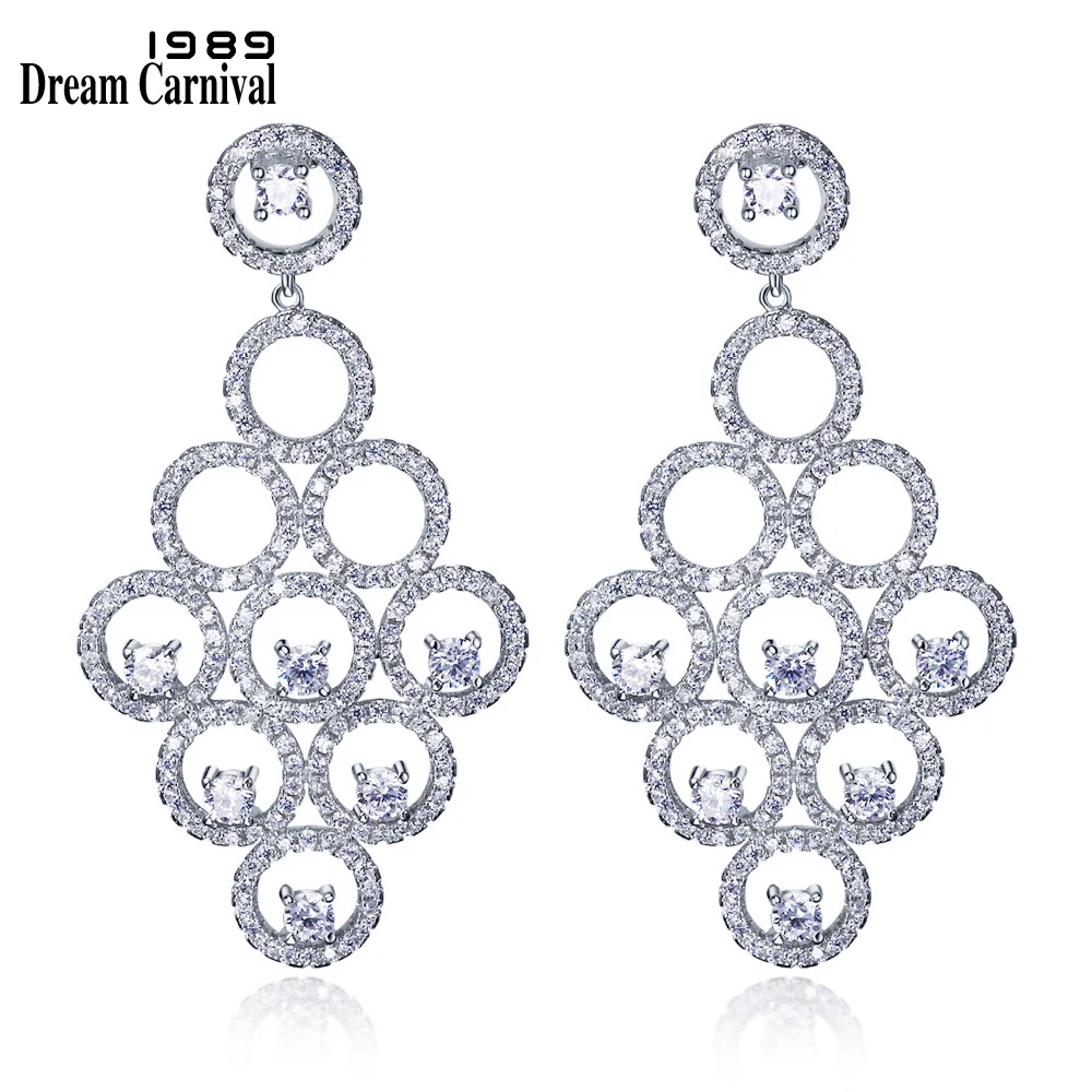 

DreamCarnival 1989 Luxury New Design Circle Pieces Unique Style Cubic Zirconia Party Jewelry Dangles Statement Earring SE11675