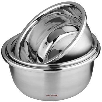 Flat Base Stainless Steel Bowl Mixing Salad Bowl Mirror Finish Prep Bowl Series Food Storage Kitchen