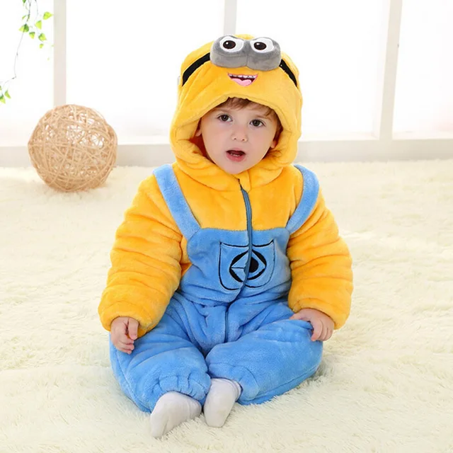 Baby Boy Minions Romper Newborn Baby Clothes Autumn Winter Thick Warm Baby Boy Minion Costume