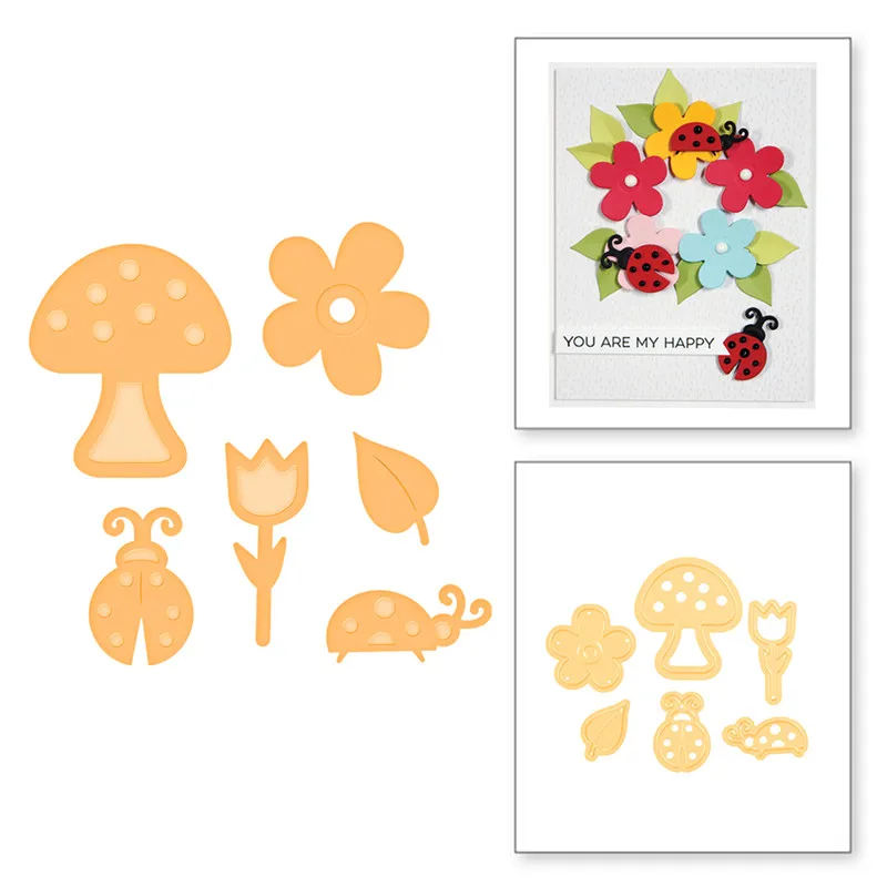 

Eastshape Metal Cutting Dies Scrapbooking For Card Making DIY Embossing Cuts New Craft Die Mushroom Ladybug Flower Leaf