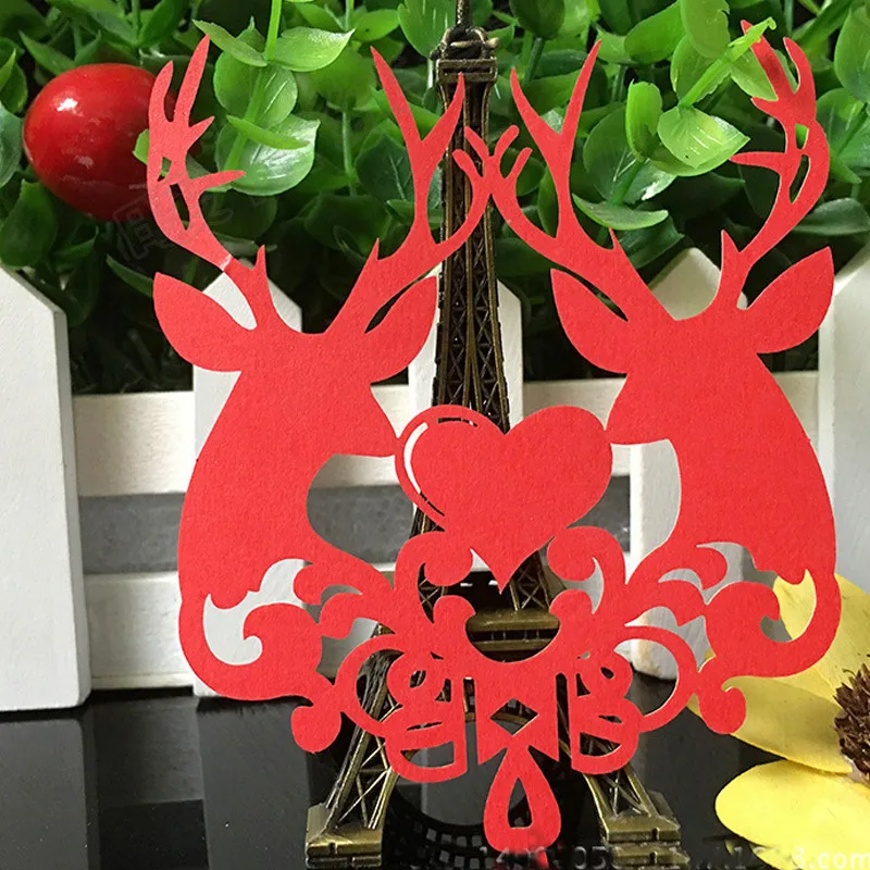 10 Color 50pcs Laser Cut Christmas Deer Paper Place Card  Escort Card  Cup Card Wine Glass Card For Wedding Xmas Decor Favor (3)