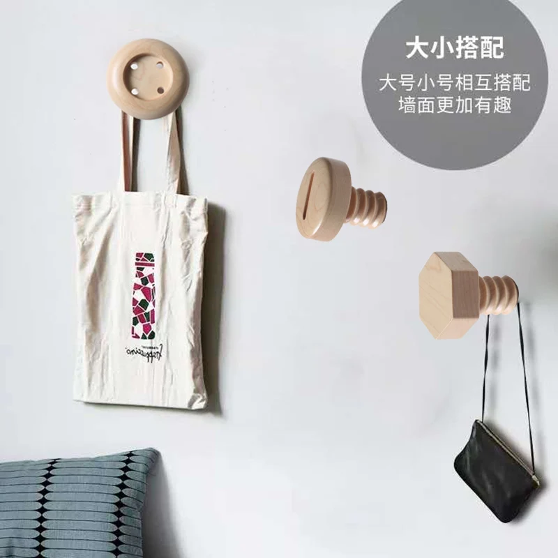

Creative Modeling of Button Hook Wall Hanging Decorative Wooden Clothes and Caps Hook Home Hanging Clothes Hook Solid Wood Screw