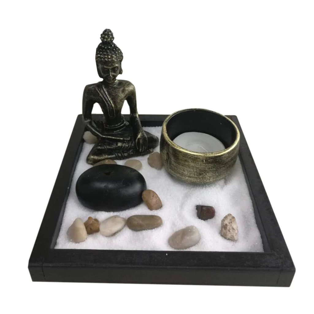 MagiDeal Trendy Japanese Buddha Zen Garden Buddhist Statue Tealight Incense Sand Meditation Fengshui Ornament Home Decor