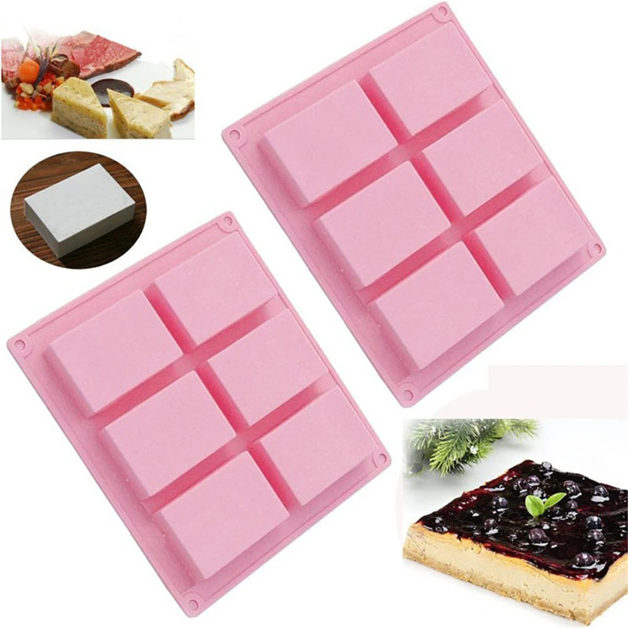 50 Pcs 6 Cavities Square Silicone Baking Mold Cake Pan Molds Handmade