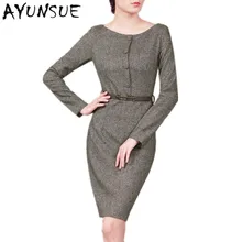Европейское и американское высококачественное шерстяное весеннее платье, женское платье с длинным рукавом для работы, облегающее офисное платье с круглым вырезом для девушек, VestidoFYY456