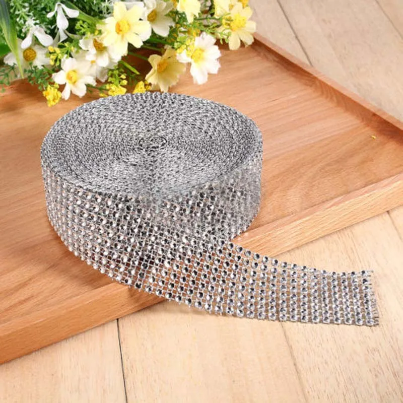 1 шт. 10yards Bling Алмазная mesh Обёрточная бумага лента серебро горный хрусталь сетки