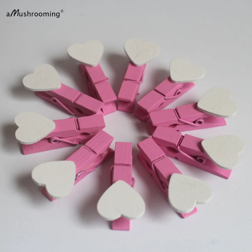 Buy Set of 10 Cute Wooden Mini Clothespins With Heart Love, Toy, Pink, Blue