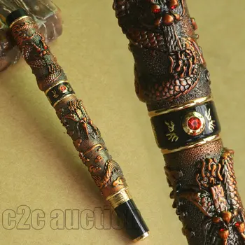 

FOUNTAIN PEN 0.7mm BROAD NIB JINHAO NOBLEST COPPER TWO DRAGON PLAY PEARL