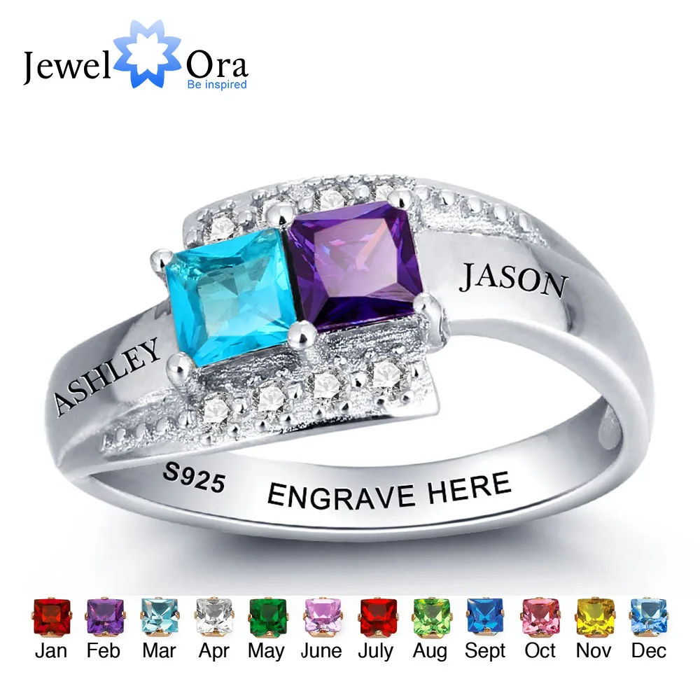 Personalized Jewelry For Couples Engrave Names Birthstone Ring Party Accessories 925 Sterling Silver Ring JewelOra RI101966