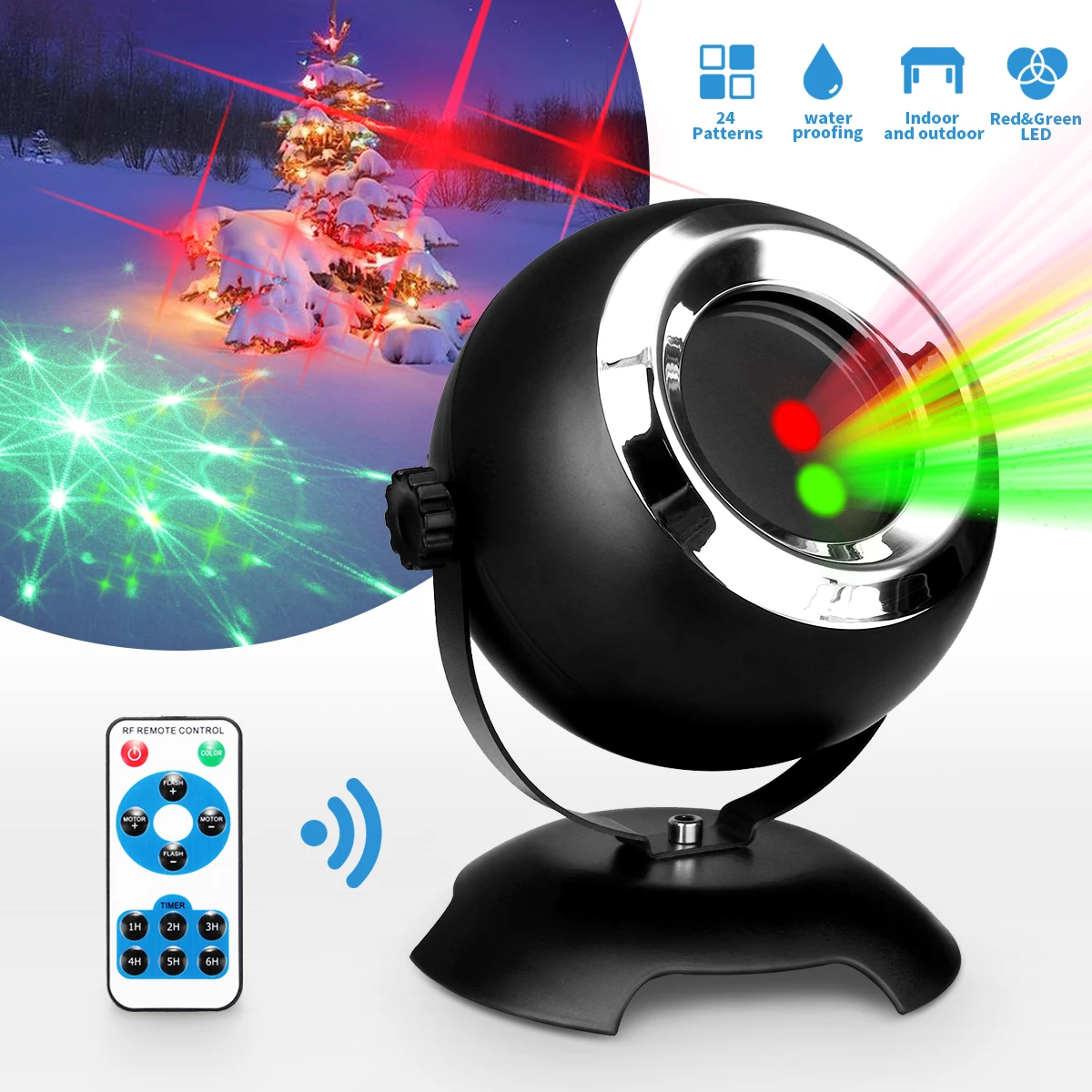 

Smuxi Garden Christmas Laser Light Waterproof IP65 6 Hole 4 Colors Laser Spotlight Light for Christmas Dance Party Projector