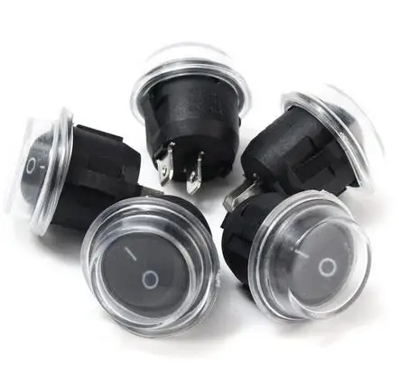 5 X Interruttore Per Barca A Bilanciere On-Off Spst Nero Rotondo A 2 Pin 12V Snap + Cappotto Impermeabile