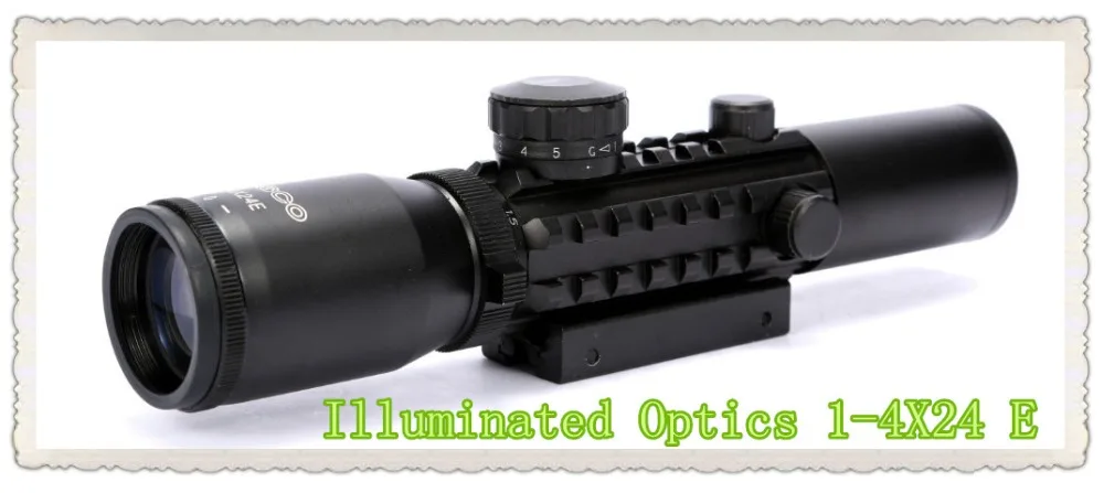 

Free Shipping Tactical Military Illuminated Rifle Optics 1-4X24 E Rail Hunting Railed Scope Telescopic Gunsight Riflescope