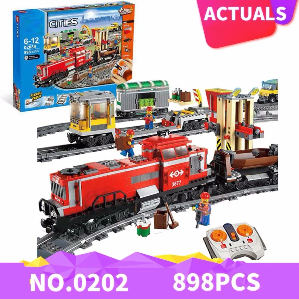 

Model 02039 building kits compatible with legoingly city RED CARGO TRAIN 3677 Building Brick Blocks RC Train 898 Pcs