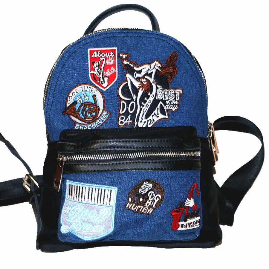 Women's Denim PU Leather Soft Handle Casual Backpack Fashion Cute Jeans