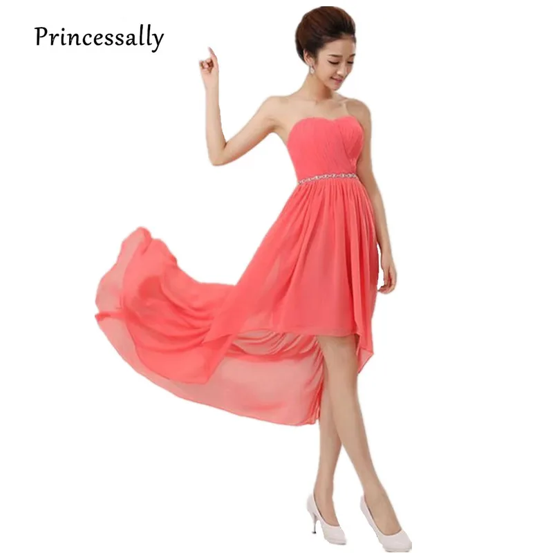 Cheap Chiffon Bridesmaid Dress Under 50 High Low Crystal Waist