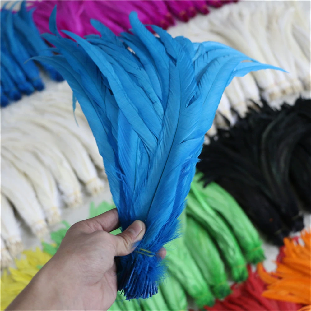 chicken feather 10pieces/lot nature rooster feathers blue dyed plumage