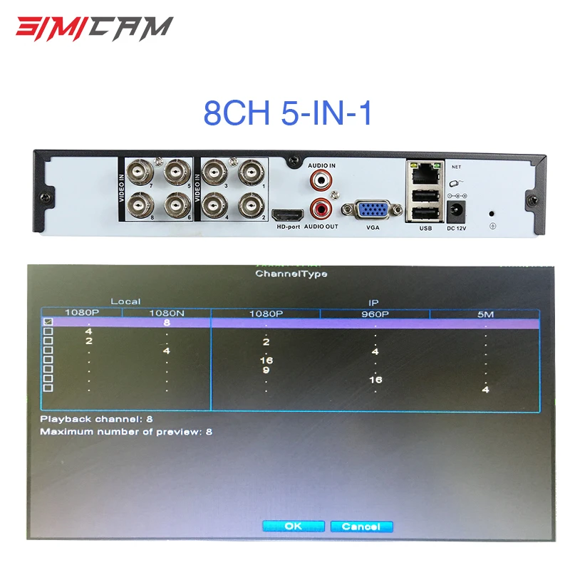 Видеорегистратор 4ch 8ch 1080N CCTV DVR 5 в 1 Гибридный NVR H.264 для AHD камеры аналоговая камера