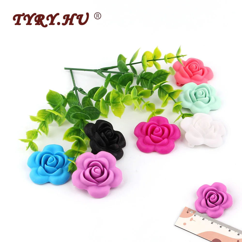 

TYRY.HU 5pcs Rose Flower Food Grade Silicone Beads BPA Free Baby Teethers Chew Rodents Baby Teething Toys DIY Pacifier Necklace