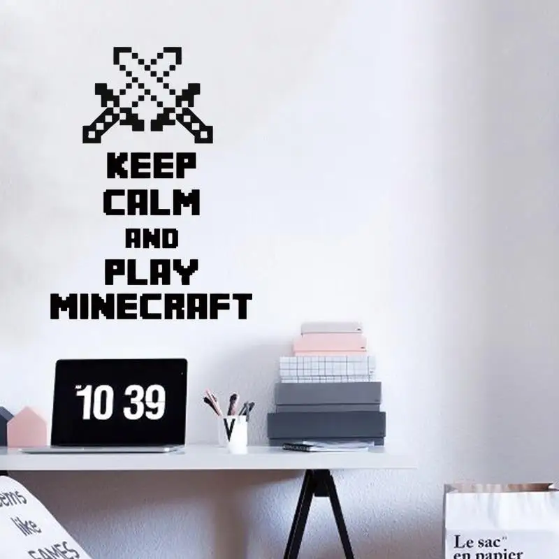 Art design cheap home decoration keep calm and play minecraft wall sticker removable vinyl home decor game decals living room