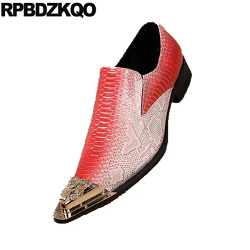 

Party Pointed Toe Alligator Red Large Size Snake Skin Python Leather Crocodile Men Dress Shoes With Metal Tips Snakeskin 46