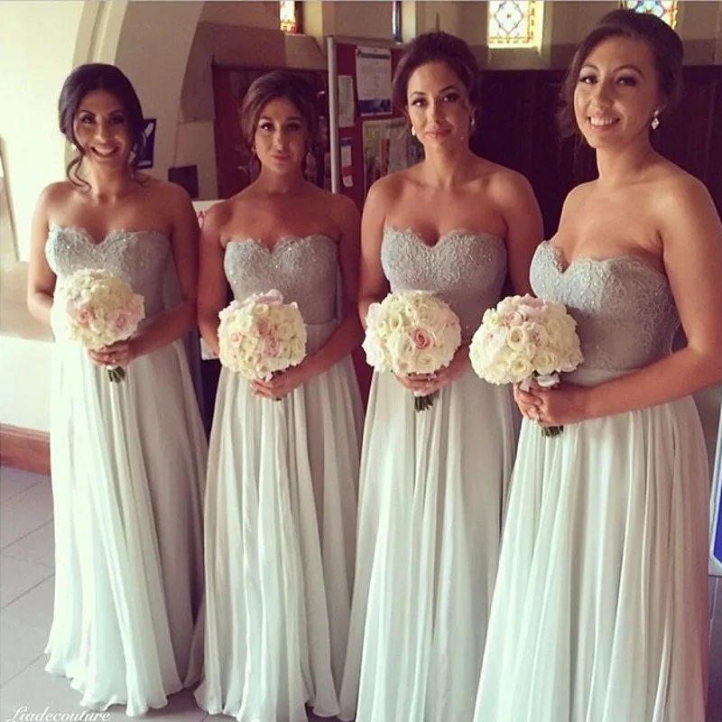 silver lace bridesmaid dresses