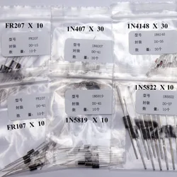 Glyduino 100PCS/Lot Commonly Used 1n4148/1n4007/FR107/5819/5408/5822 Diode Assorted Kit for Arduino DIY