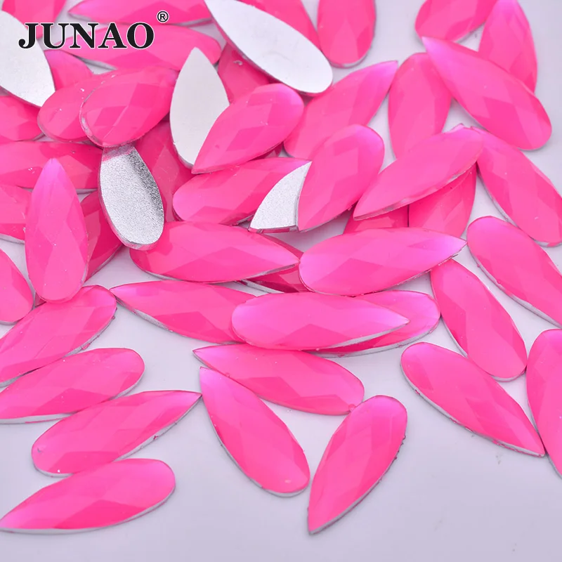 JUNAO 8x22 мм AB Кристальные Стразы в виде капли, аппликация с плоской задней частью, полимерные камни, кристаллы, стразы, не швейные камни для украшения своими руками, 100 шт - Цвет: Pink