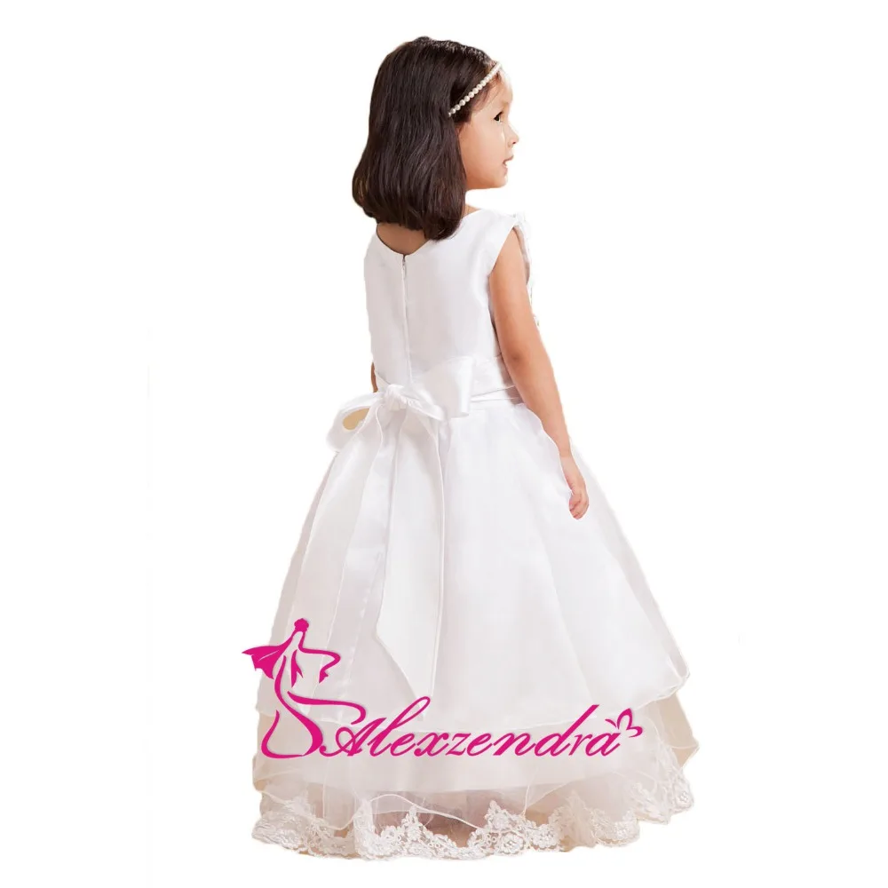 Александра Белый Симпатичные Платье в цветочек для девочек с бантом милые девушки Платье для Первого Причастия платье принцессы для